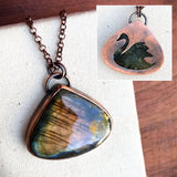 Swan spirit animal necklace, copper and labradorite