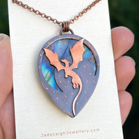 Copper labradorite dragon pendant