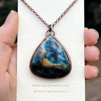 Raven / Crow spirit animal necklace, copper and labradorite