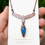 Wedge tailed eagle necklace, copper & labradorite