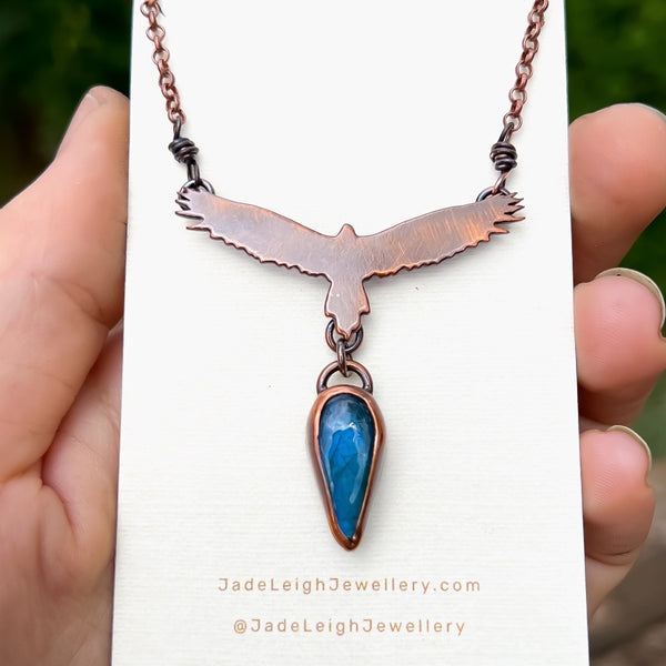 Wedge tailed eagle necklace, copper & labradorite