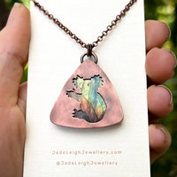 Koala silhouette necklace, labradorite and copper