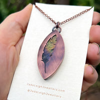 Feather silhouette necklace, labradorite and copper