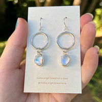 Moonstone dangle hoop earrings