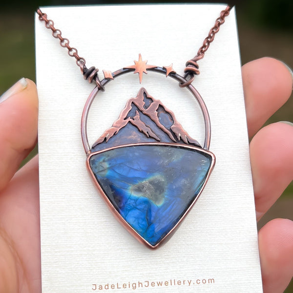 Copper labradorite mountains pendant