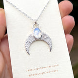 Moonstone textured crescent moon pendant