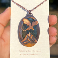 Copper labradorite dragon mountains pendant