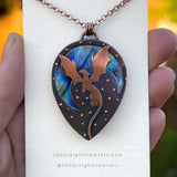 Copper labradorite dragon pendant