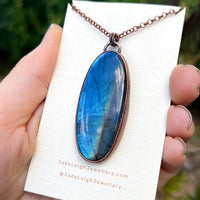Snake silhouette necklace, labradorite and copper