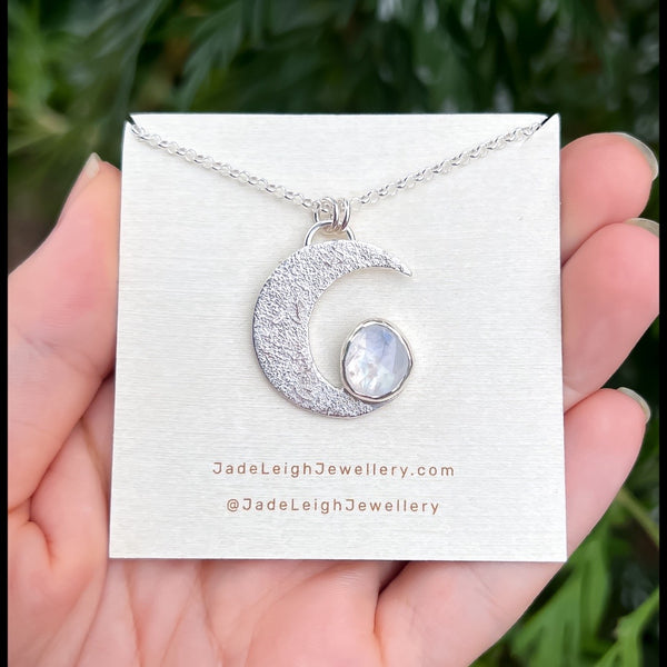 Moonstone crescent moon pendant