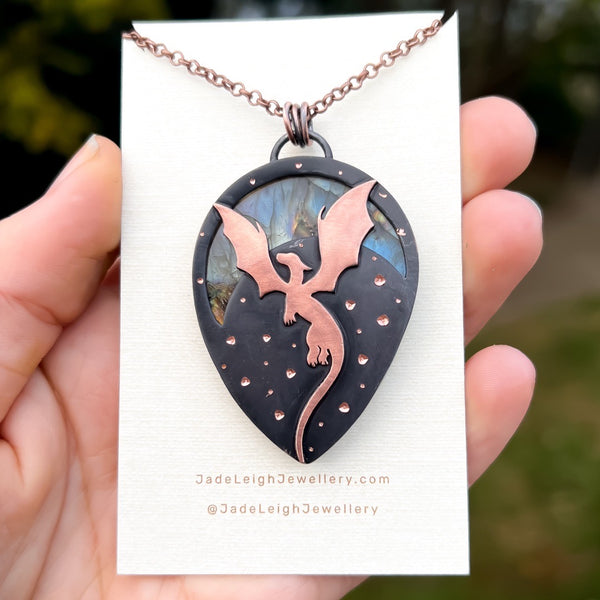 Copper labradorite dragon pendant
