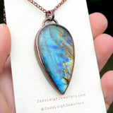 Copper labradorite dragon moon pendant