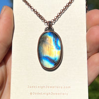 Stag silhouette necklace, labradorite and copper