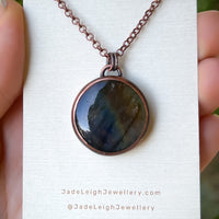 Dog paw print silhouette necklace, labradorite and copper