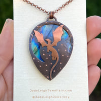 Copper labradorite dragon pendant