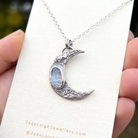 Moonstone textured crescent moon pendant