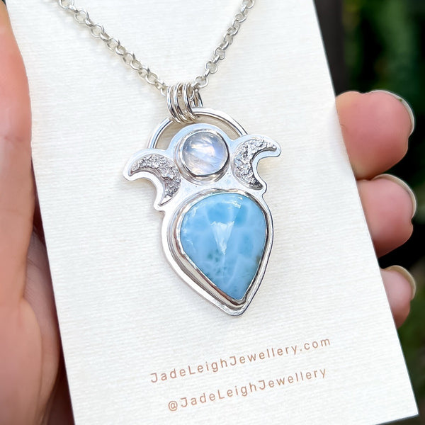 Larimar & moonstone moon phase pendant