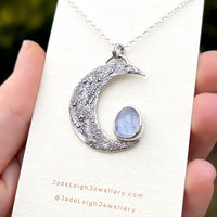 Moonstone textured crescent moon pendant