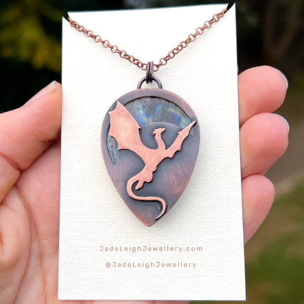Copper labradorite dragon pendant
