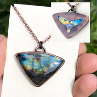 Whale tail totem spirit animal necklace, labradorite and copper