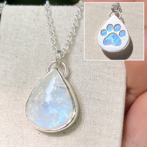 Reserved. Cat paw necklace, moonstone and sterling silver