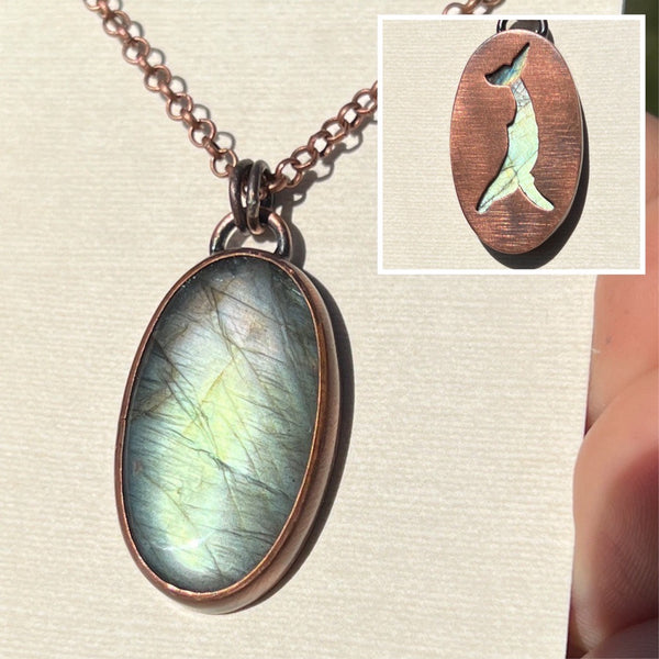 Whale totem spirit animal necklace, labradorite and copper