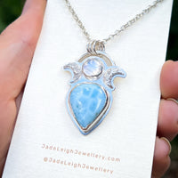 Larimar & moonstone moon phase pendant