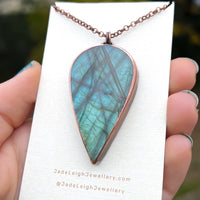 Copper labradorite dragon pendant