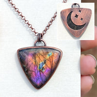 Moon & stars necklace, copper and labradorite