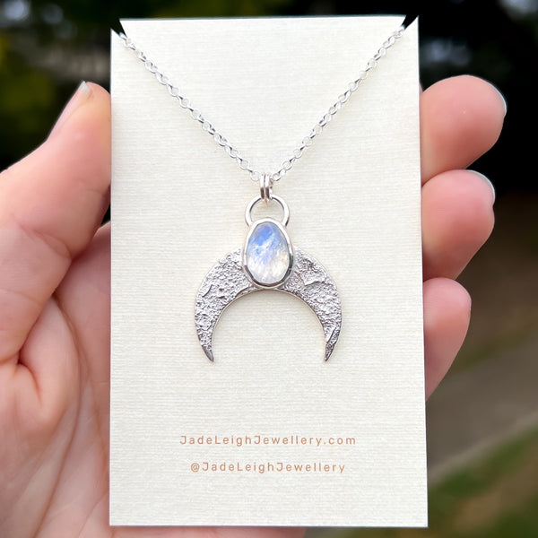 Moonstone textured crescent moon pendant