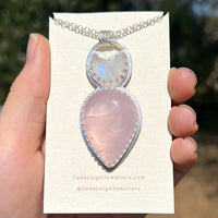 Crescent moonstone and rose quartz pendant