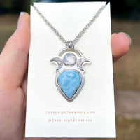 Larimar & moonstone moon phase pendant