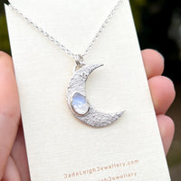 Moonstone textured crescent moon pendant