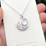 Moonstone textured crescent moon pendant