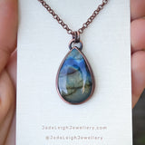 Cat silhouette necklace, labradorite and copper
