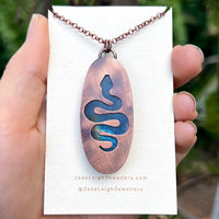 Snake silhouette necklace, labradorite and copper