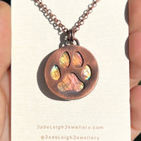 Dog paw print silhouette necklace, labradorite and copper