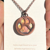 Dog paw print silhouette necklace, labradorite and copper
