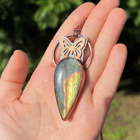 Copper labradorite butterfly pendant