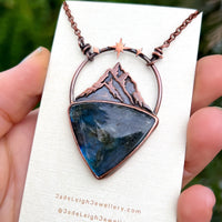 Copper labradorite mountains pendant