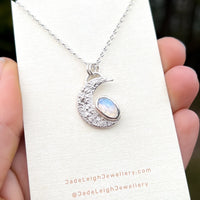 Moonstone textured crescent moon pendant