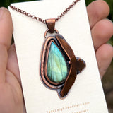 Wedge tailed eagle pendant, copper & labradorite
