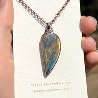 Dandelion wish silhouette necklace, copper and labradorite