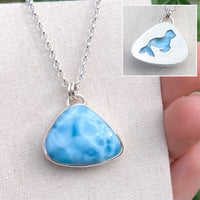 Seal spirit animal pendant, larimar & sterling silver