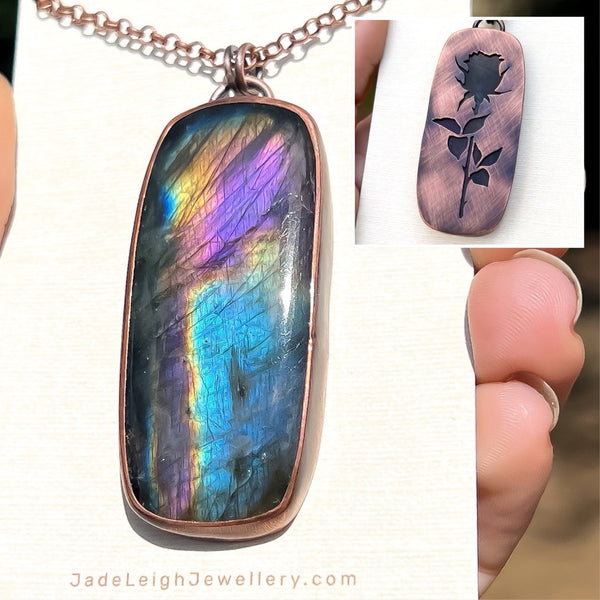 Rose necklace, copper and labradorite