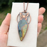 Copper labradorite butterfly pendant