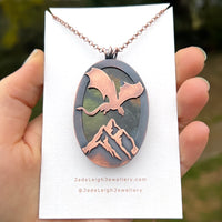 Copper labradorite dragon mountains pendant