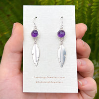 Amethyst feather earrings