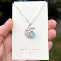 Aquamarine textured crescent moon pendant