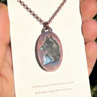 Wolf spirit animal necklace, copper and labradorite